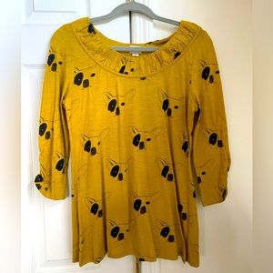 French Bulldog Yellow Quarter Length Sleeve Top Size Small